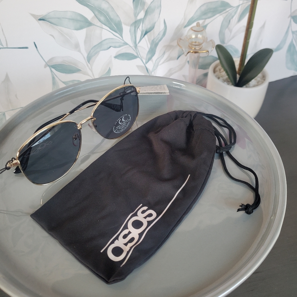 ASOS DESIGN | Metal Square Round Sunglasses w/ Smoke Lens in Gold NWT